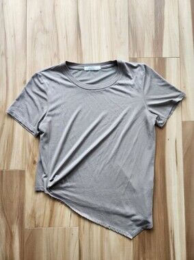 OAK + FORT Taupe Short Sleeve Asymmetric Tee